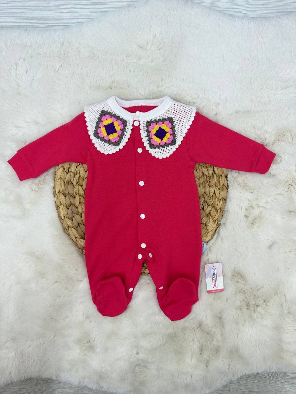 3-6 Ay Örgü Yaka Penye Tulum - FUŞYA