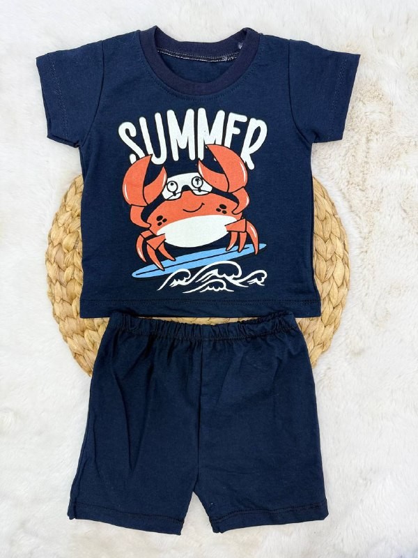 6-24 Ay Summer Yengeç Baskılı Takım - LACİVERT