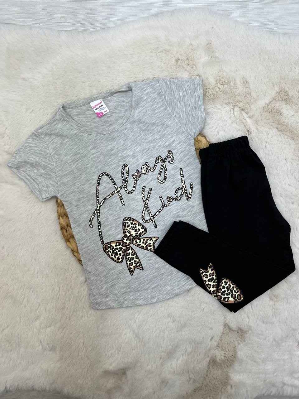 4-7 Yaş Always Leopar Desenli Taytlı Takım - GRİ