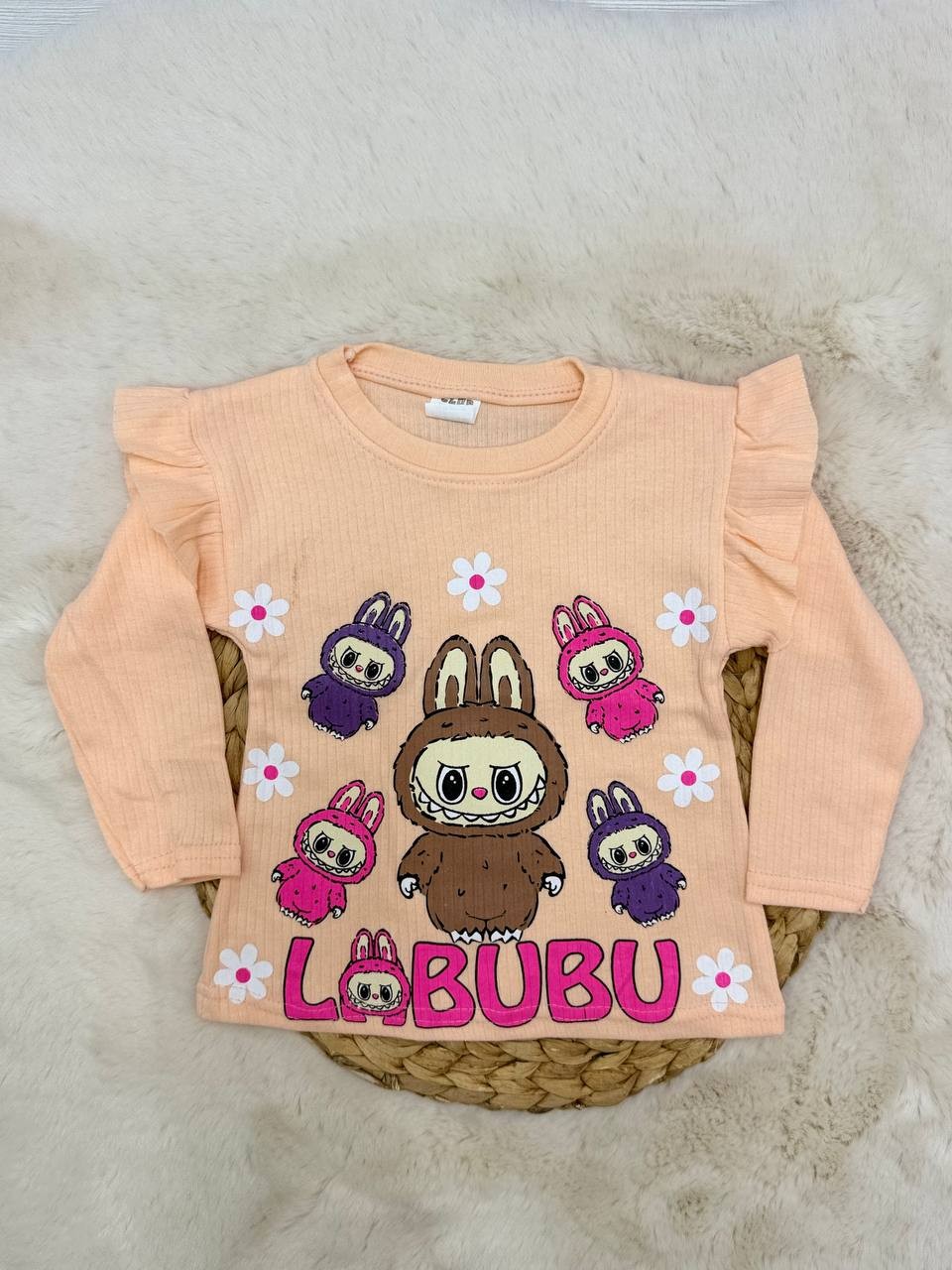 3-12 Yaş Labubu Baskılı Fırfırlı Kız Sweatshirt - SOMON