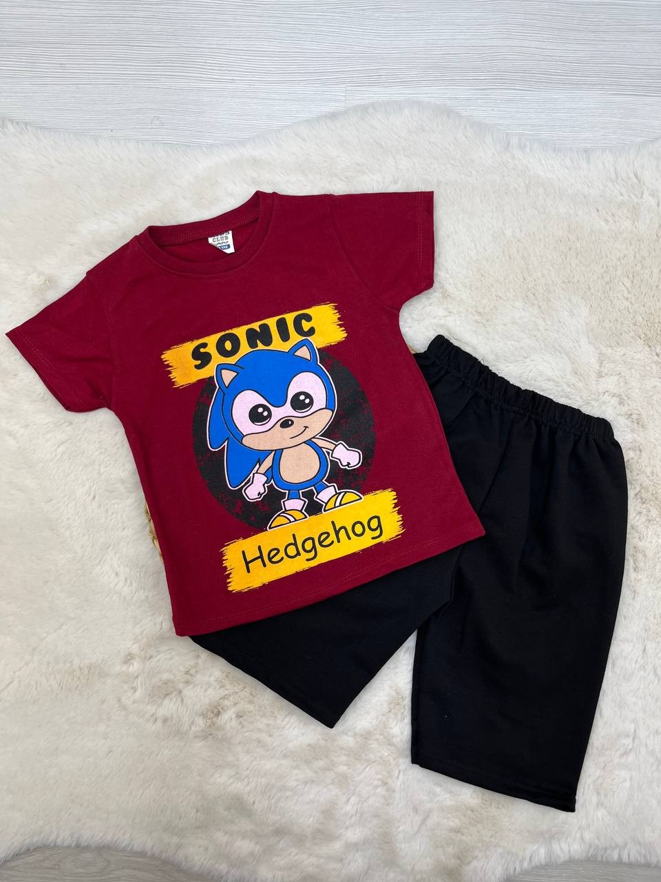 4-8 Yaş Sonic Desenli Penye Takım - BORDO