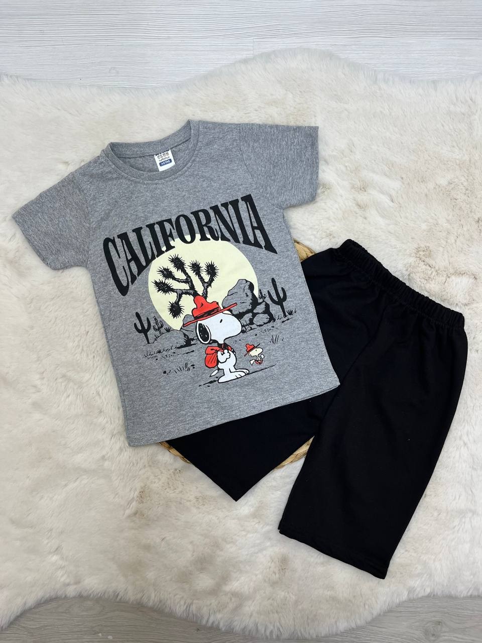 4-8 Yaş California Snopy Desenli Penye Takım - GRİ