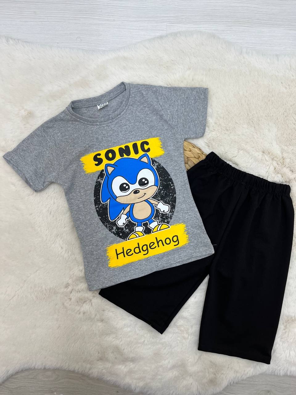 4-8 Yaş Sonic Desenli Penye Takım - GRİ