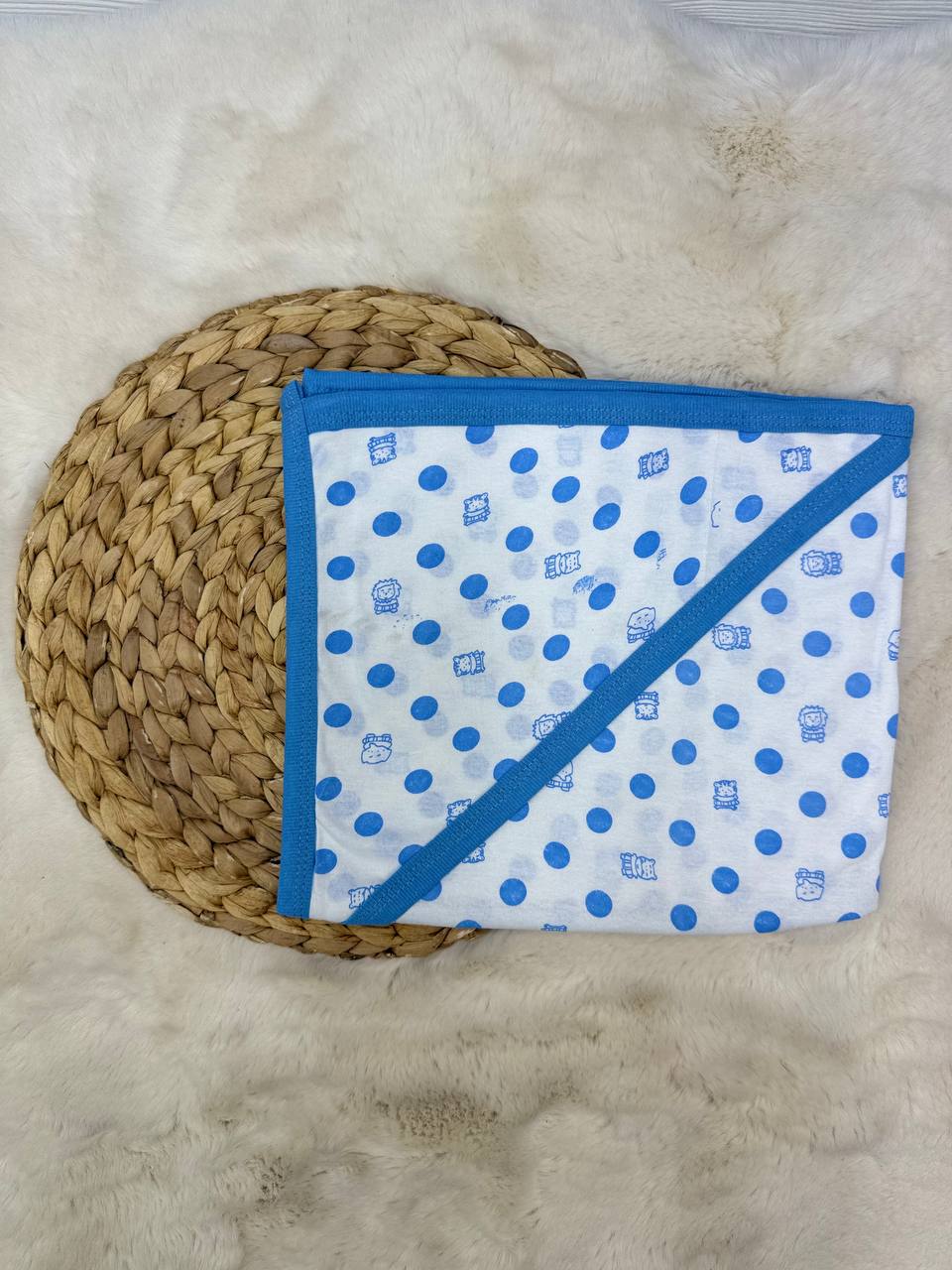 80x90 cm Penye Benekli Tek Kat Battaniye Kundak  - MAVİ