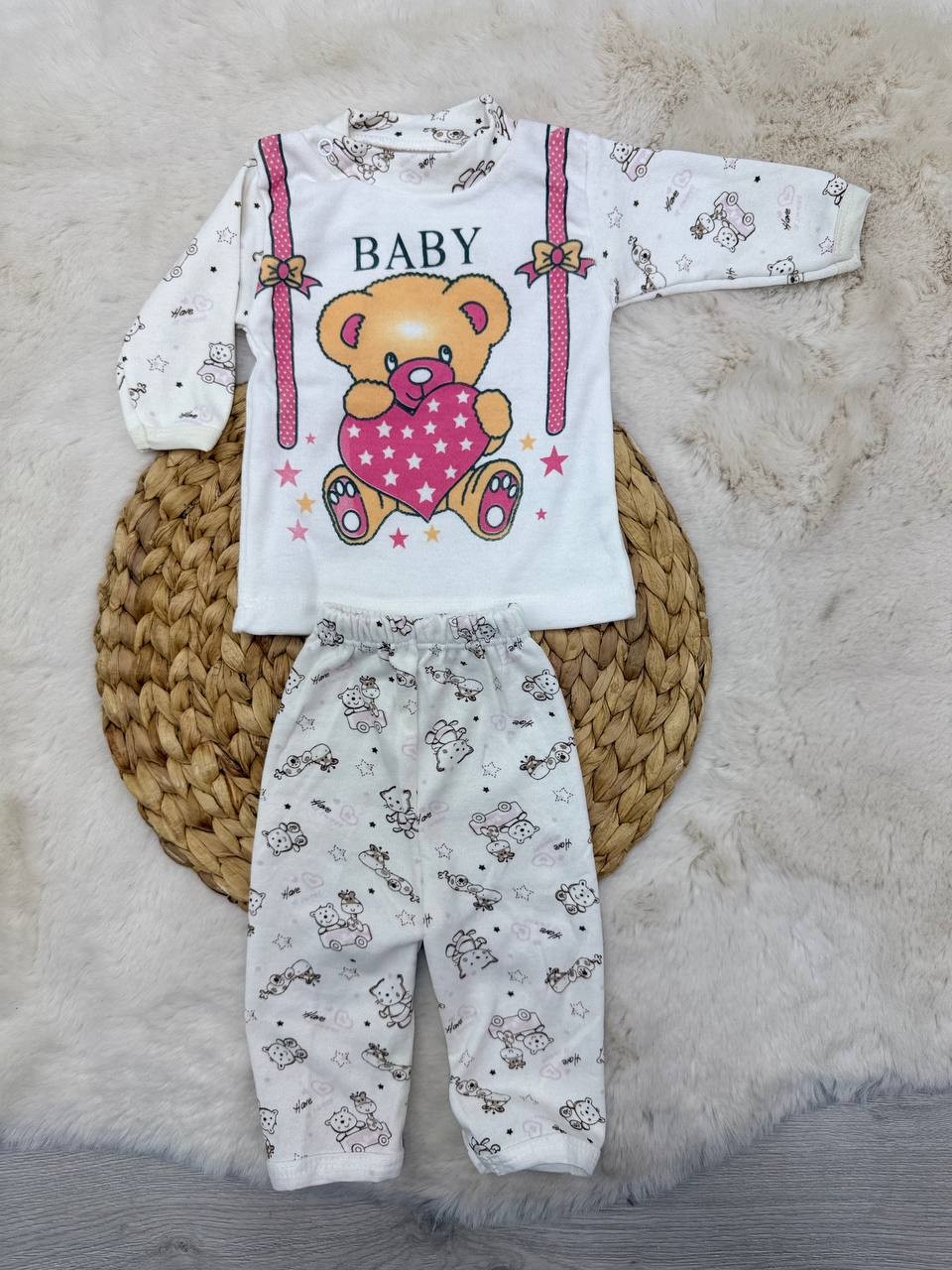0-3 Ay Baby Kalp Ayıcık Baskılı Takım - PEMBE
