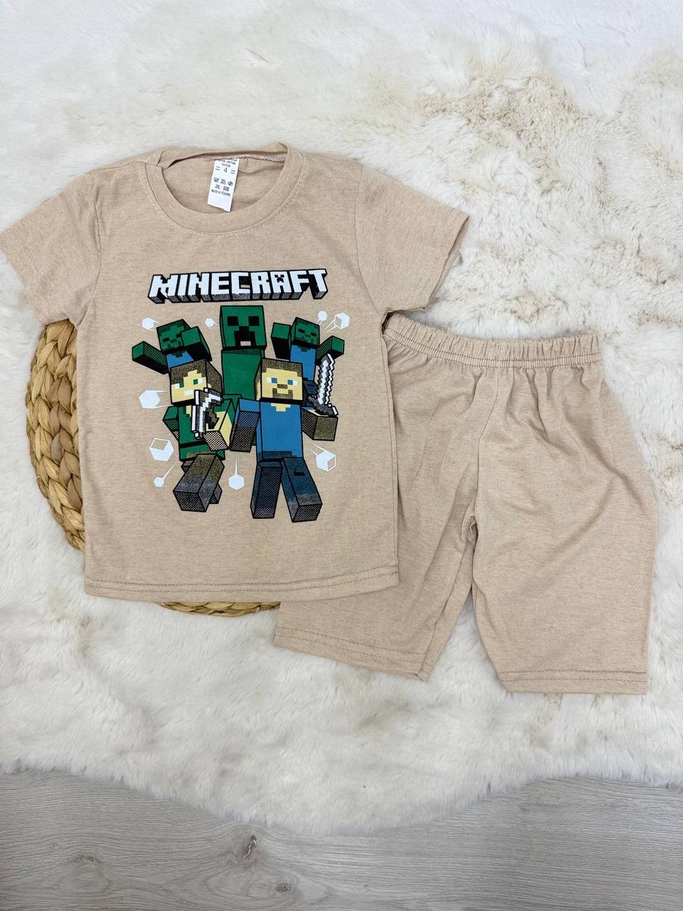 1-8 Yaş Minecraft Baskılı Penye Takım - BEJ