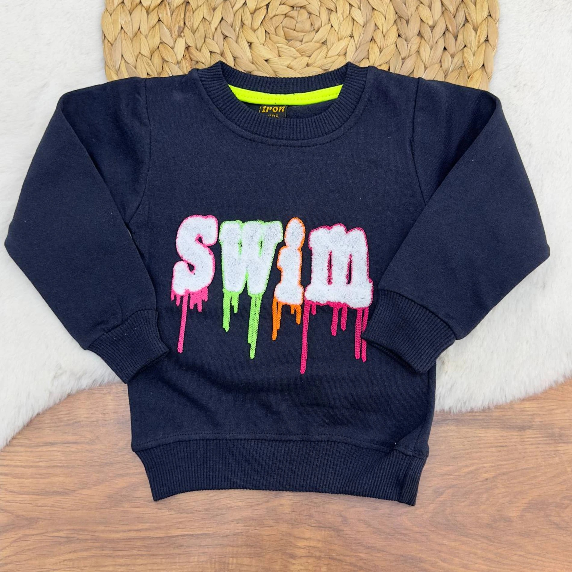 3-12 Yaş Swim Nakışlı 2 İp Şardonlu Sweatshirt Siyah