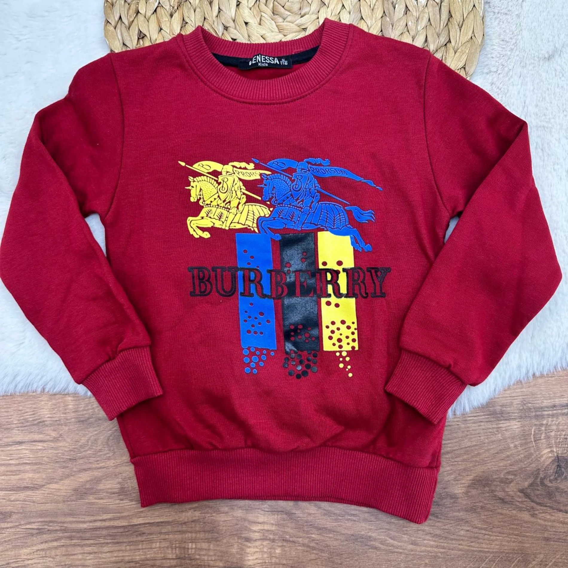 At Desenli 2 İp Şardonlu Sweat Bordo