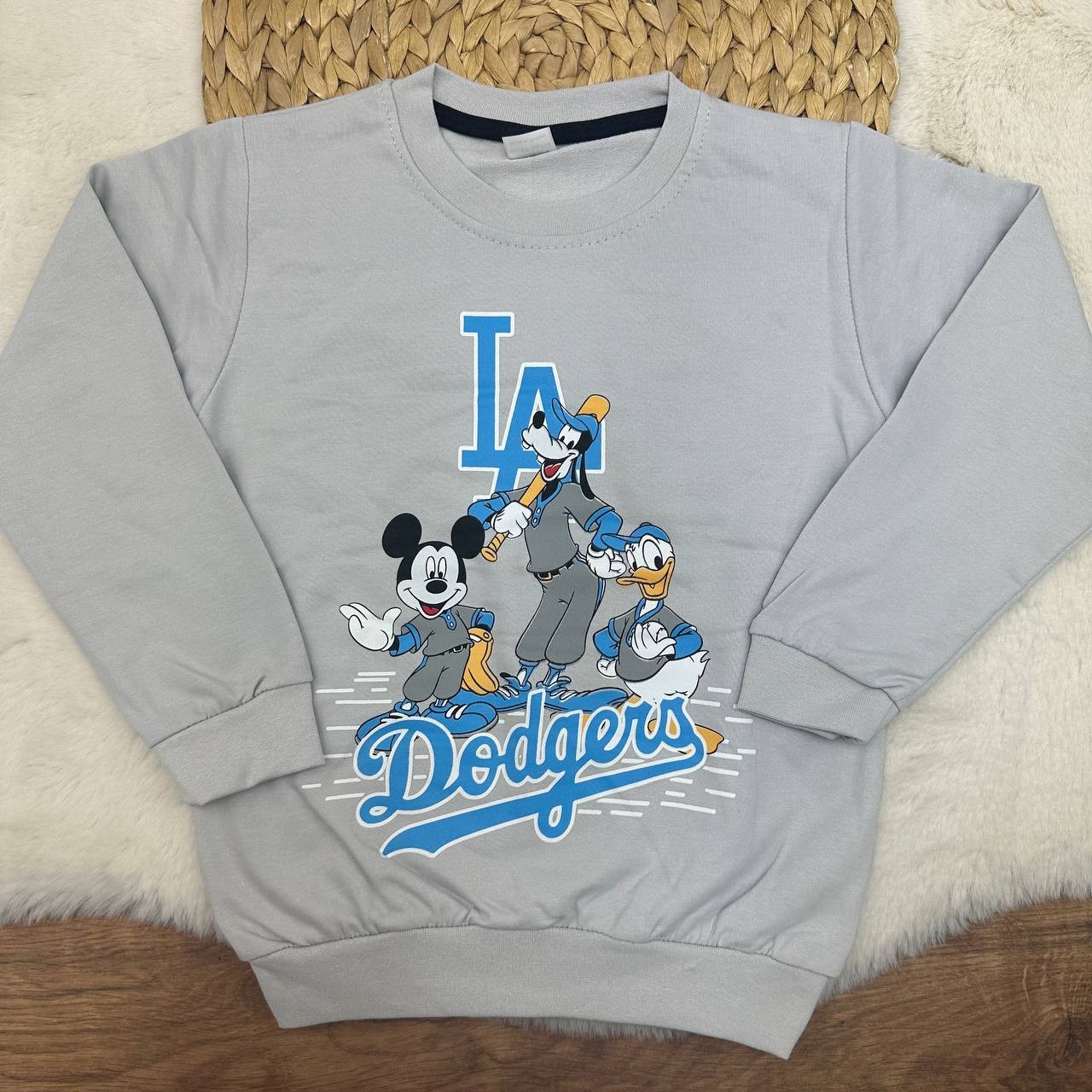 2-8 Yaş Disney Karakterleri LA Dodgers Desenli Sweatshirt - Şardonsuz, 2 İplik - GRİ