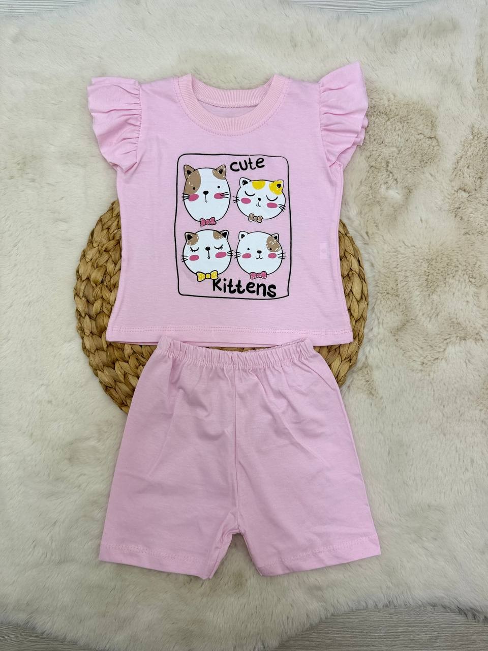 6-24 Ay Cute Kittens Desenli Takım - PEMBE
