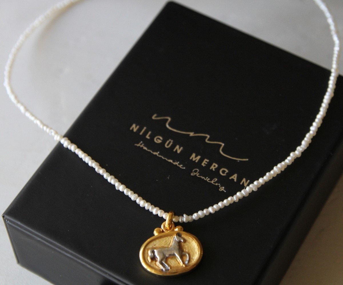 Silver Horse Symbol, Pearl Necklace
