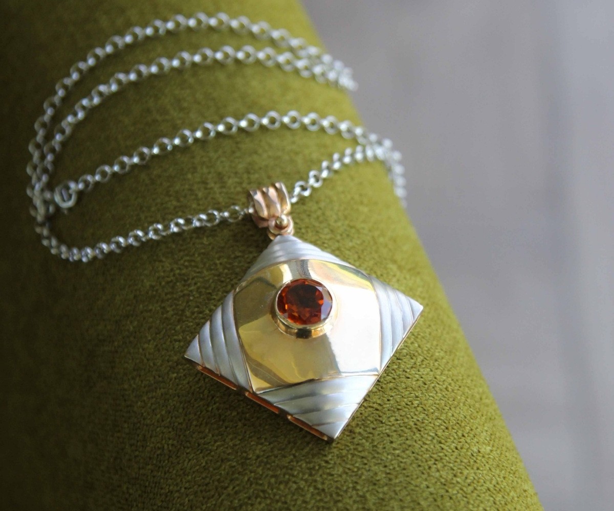 Silver Necklace with Fire Opal Stone