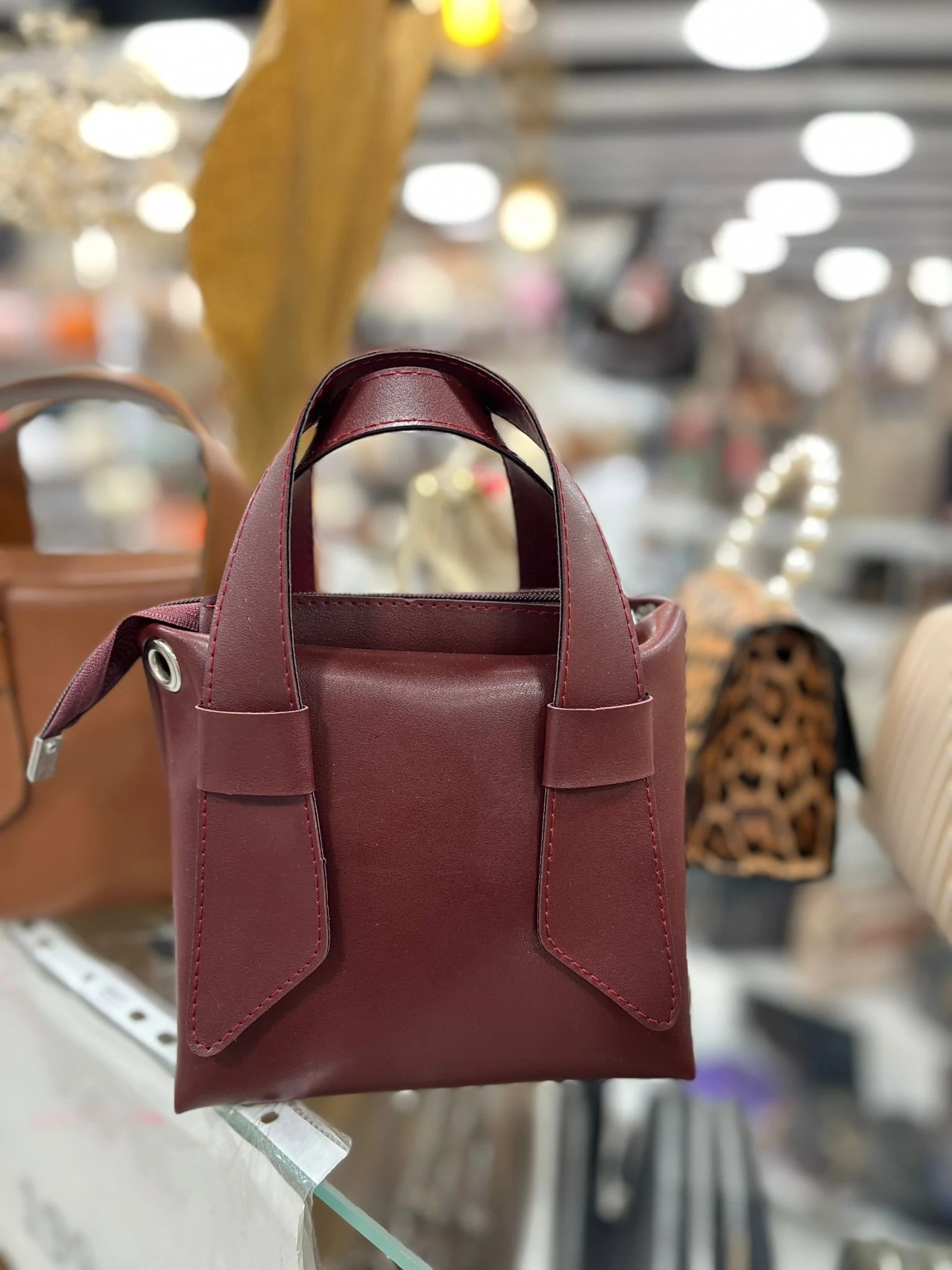 Askı Detaylı Küçük El ve Çapraz Çanta - Bordo