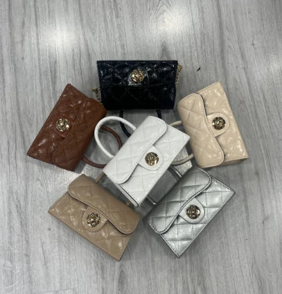 Kapitone Gold Kilitli El ve Çapraz Çanta