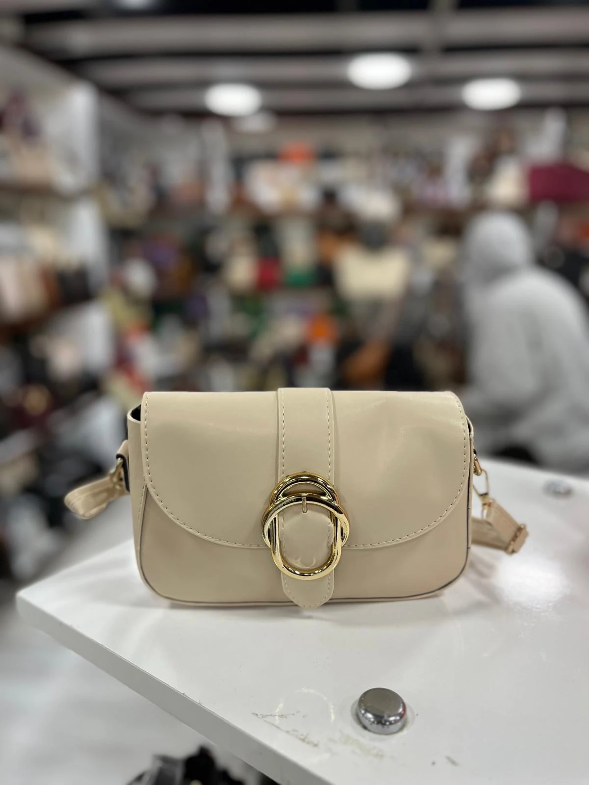 Gold Detaylı Çapraz Çanta-Krem