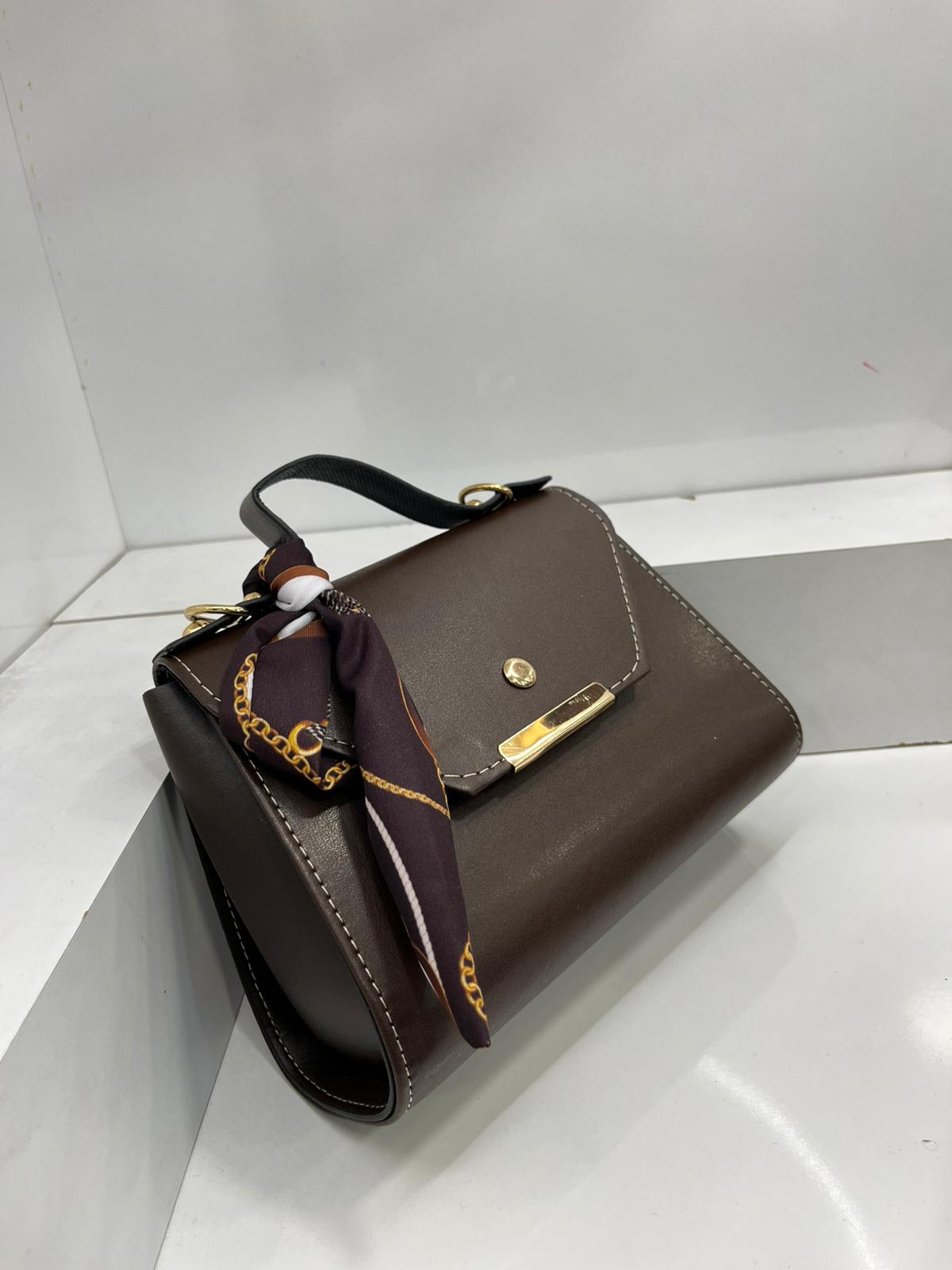 Fularlı Düz Suni Deri Çanta - Acı Kahve