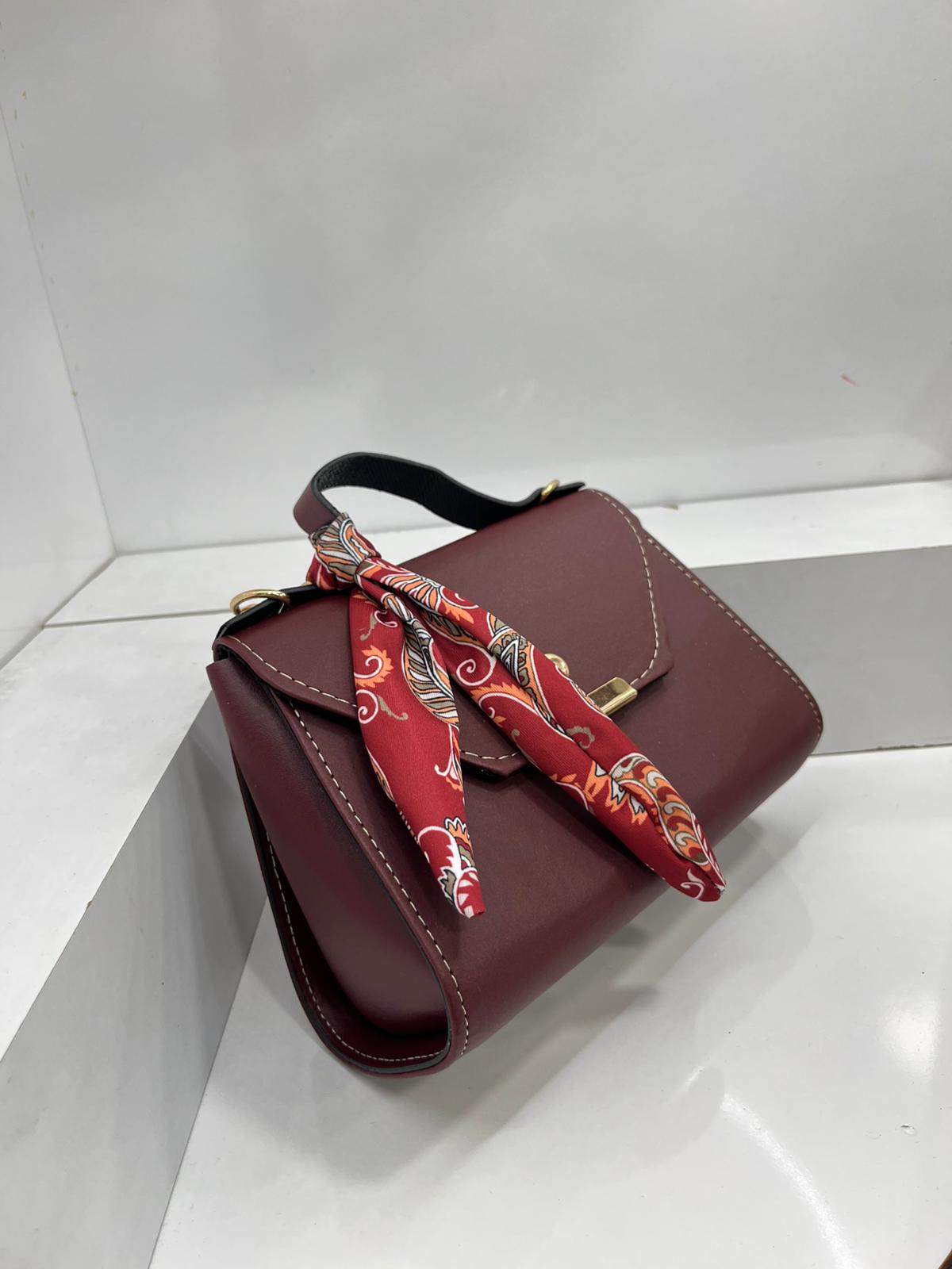 Fularlı Düz Suni Deri Çanta - Bordo
