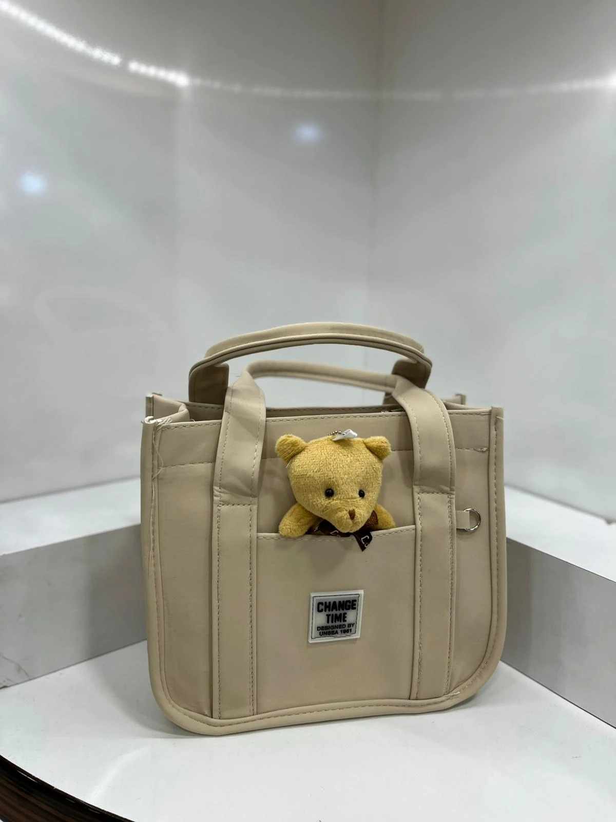 Ayıcık Hediyeli El ve Çapraz Çanta  - Krem