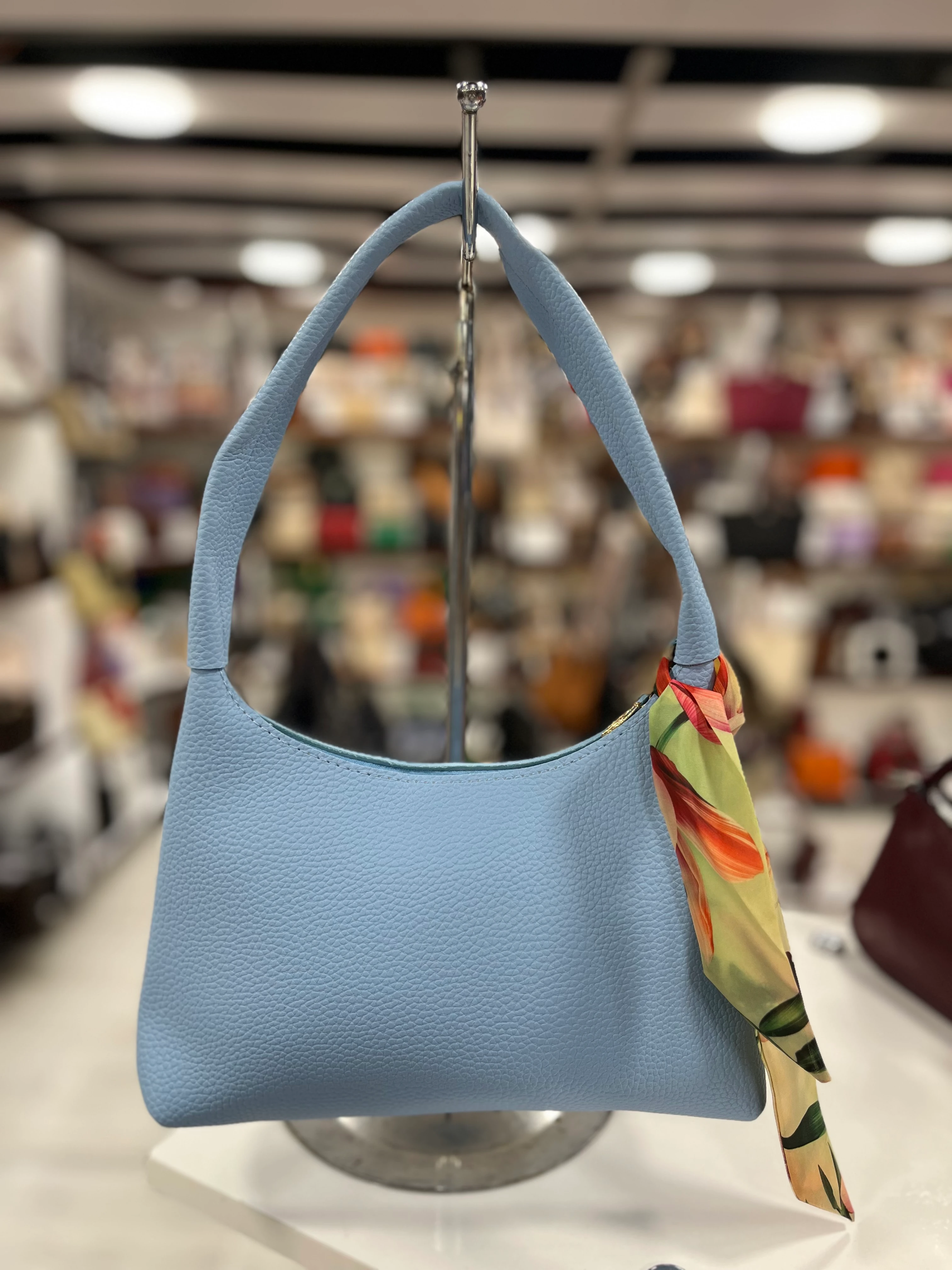 Büyük Kroko Fularlı Baget Kol Çantası - Mavi