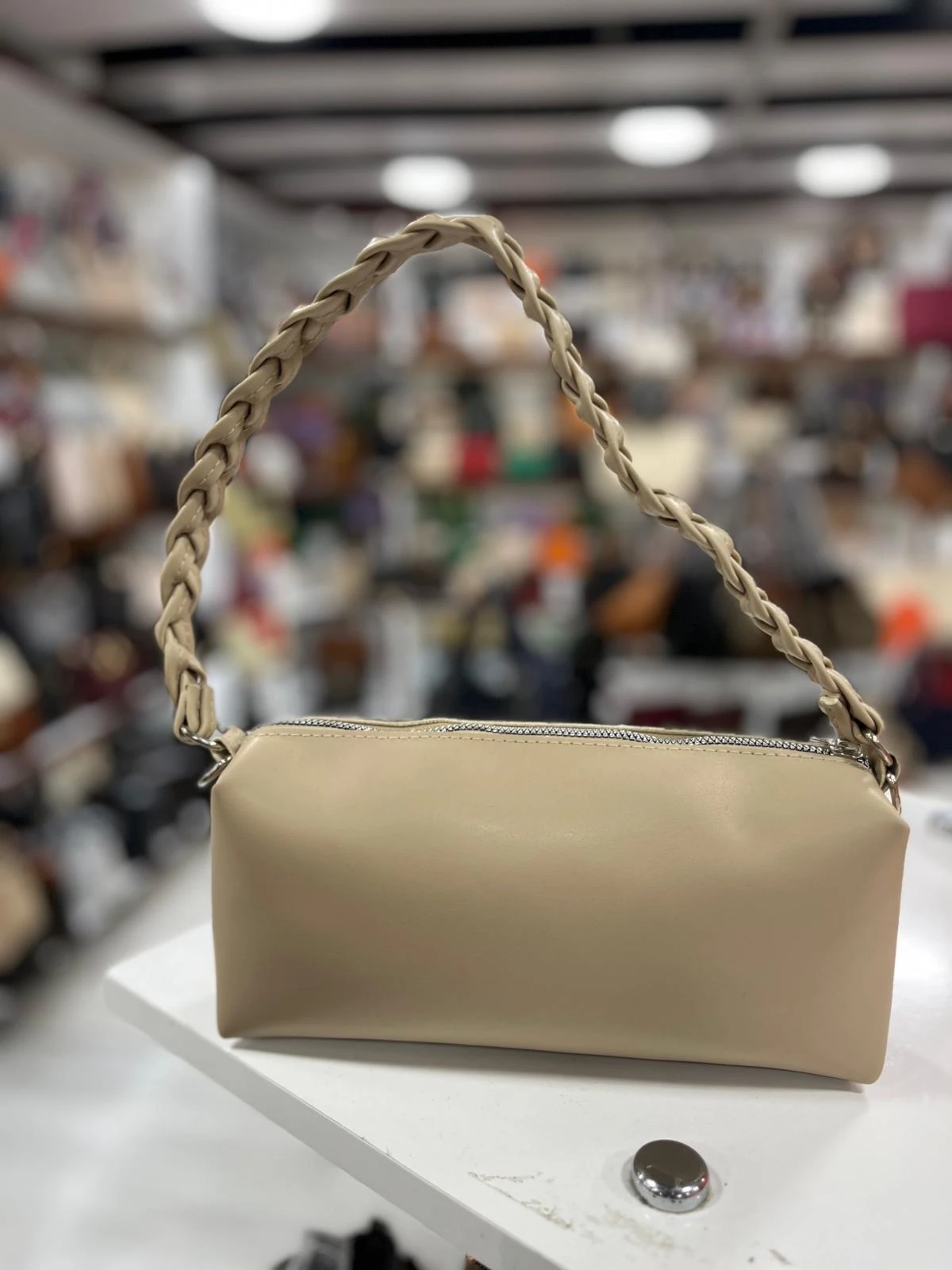 Örgü Detaylı Omuz ve Çapraz Çanta-Vizon