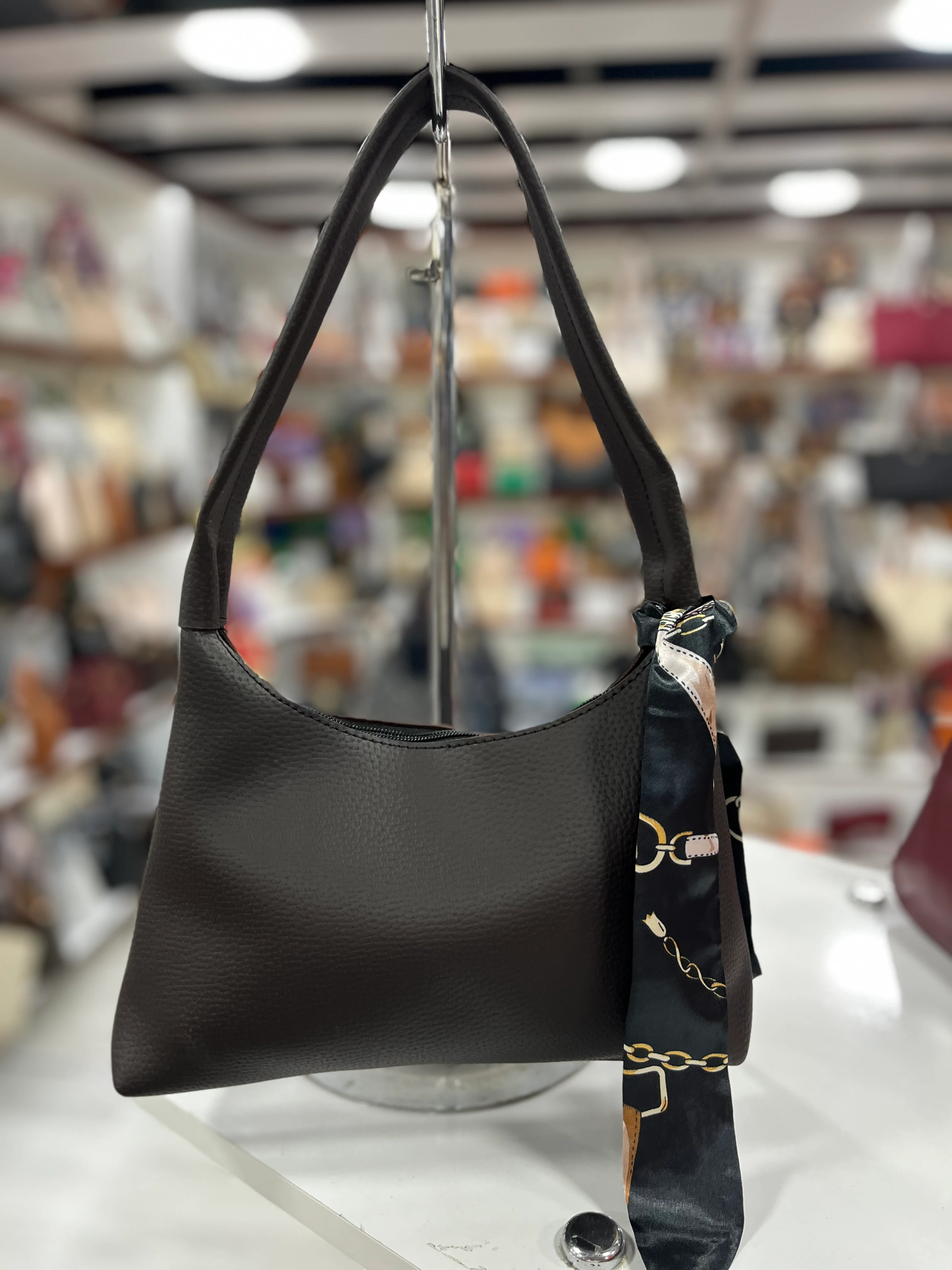 Büyük Kroko Fularlı Baget Kol Çantası - Acı Kahve