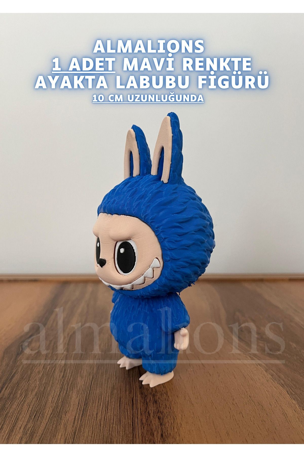 Mavi Renkte Ayakta Labubu Figürü - 10 Cm - Plastik Figür - 1 Adet