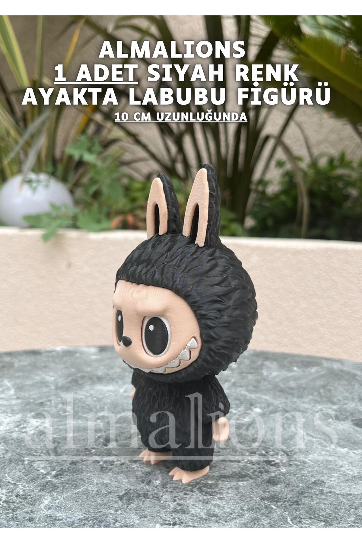 Siyah Renkte Ayakta Labubu Figürü - 10 Cm - Plastik Figür - 1 Adet