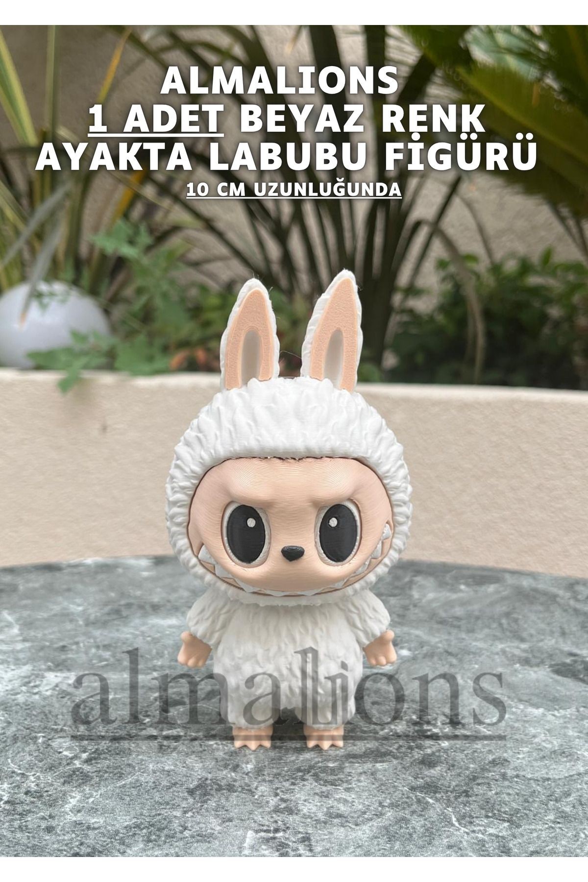 Beyaz Renkte Ayakta Labubu Figürü - 10 Cm - Plastik Figür - 1 Adet