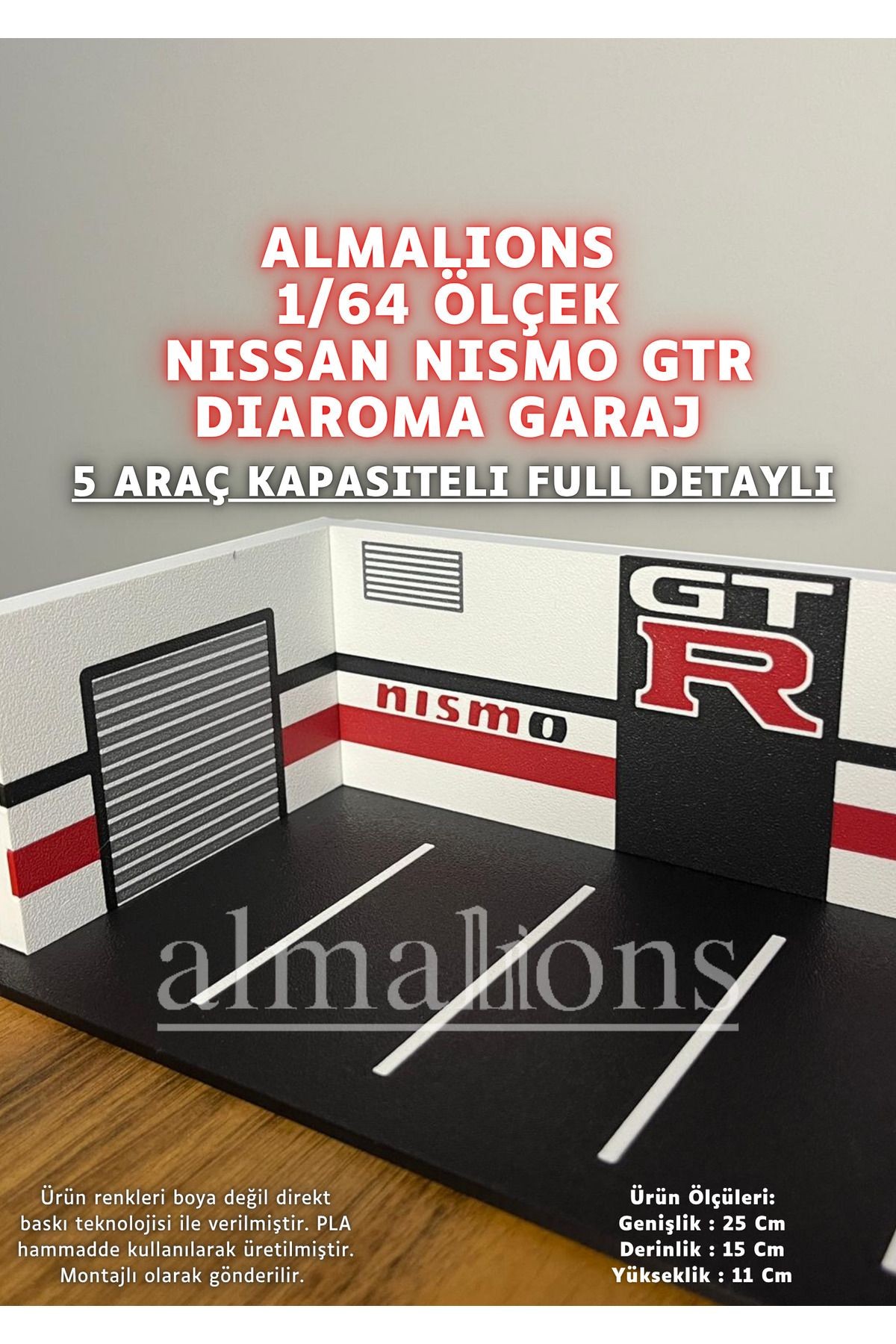 1/64 Ölçek Diaroma Araç Sergileme Garajı - Nissan GTR Lismo - 5 Araçlık