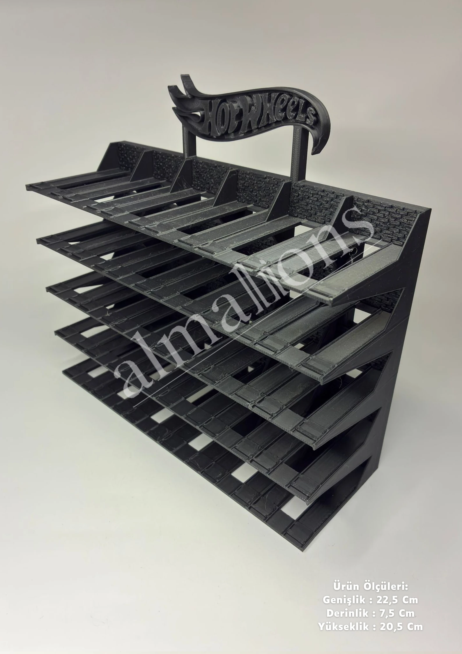 Almalions 1/64 Ölçek Hot Wheels Logolu Model Araç Sergileme Standı - Siyah