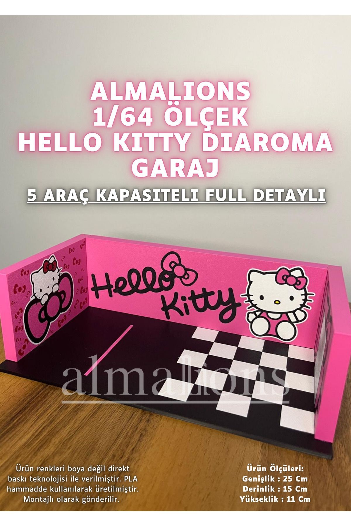 1/64 Ölçek Diaroma Araç Sergileme Garajı - Hello Kitty - 5 Araçlık