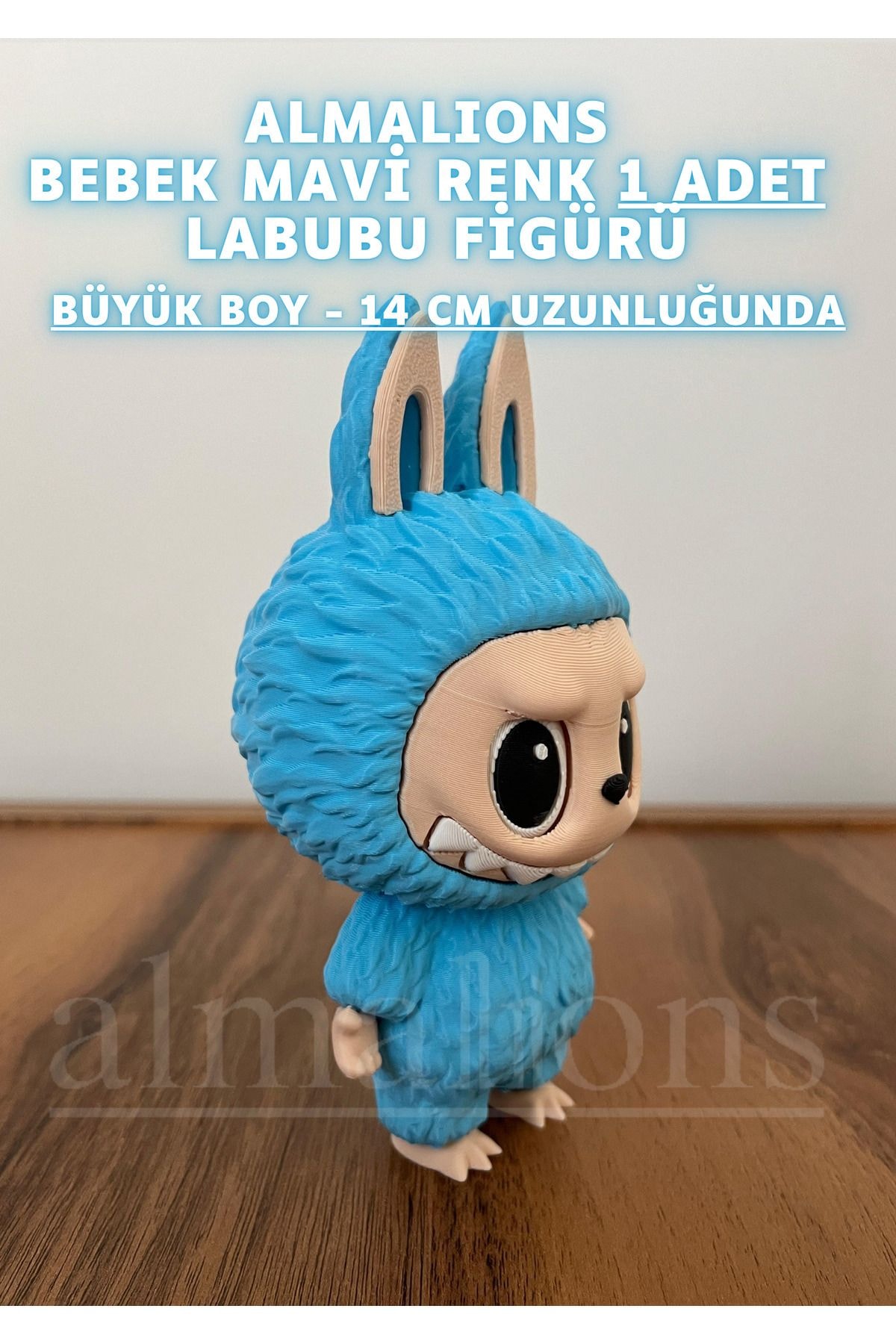 14 CM Büyük Boy Bebek Mavi Renk Labubu Figürü - Plastik Figür - 1 Adet