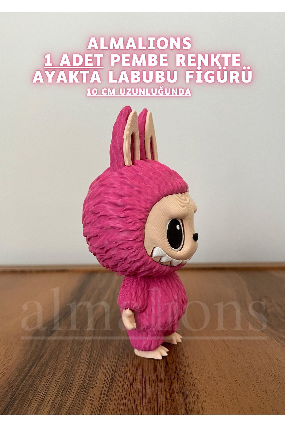 Pembe Renkte Ayakta Labubu Figürü - 10 Cm - Plastik Figür - 1 Adet