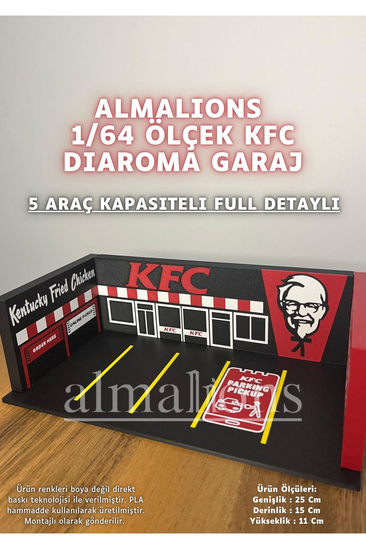 1/64 Ölçek Diaroma Araç Sergileme Garajı - KFC - 5 Araçlık