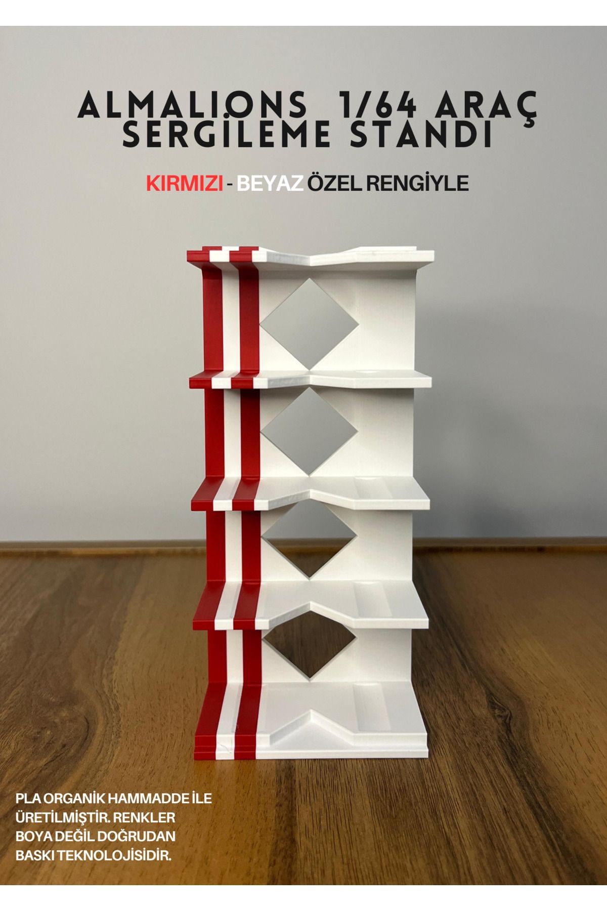 1/64 ÖLÇEK ARAÇ SERGİLEME STANDI (5 ARAÇLIK) - KIRMIZI BEYAZ - ARAÇLAR DAHİL DEĞİLDİR!
