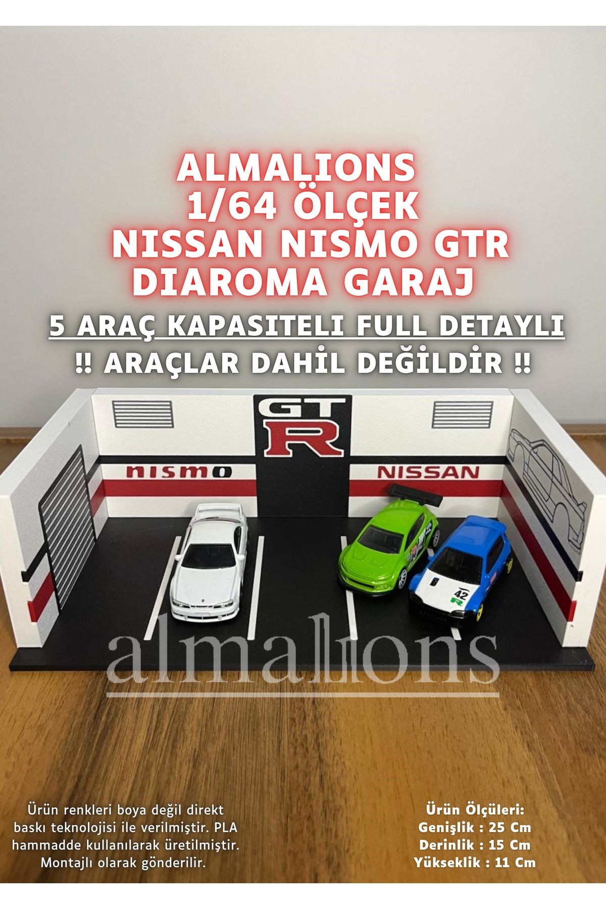 1/64 Ölçek Diaroma Araç Sergileme Garajı - Nissan GTR Lismo - 5 Araçlık