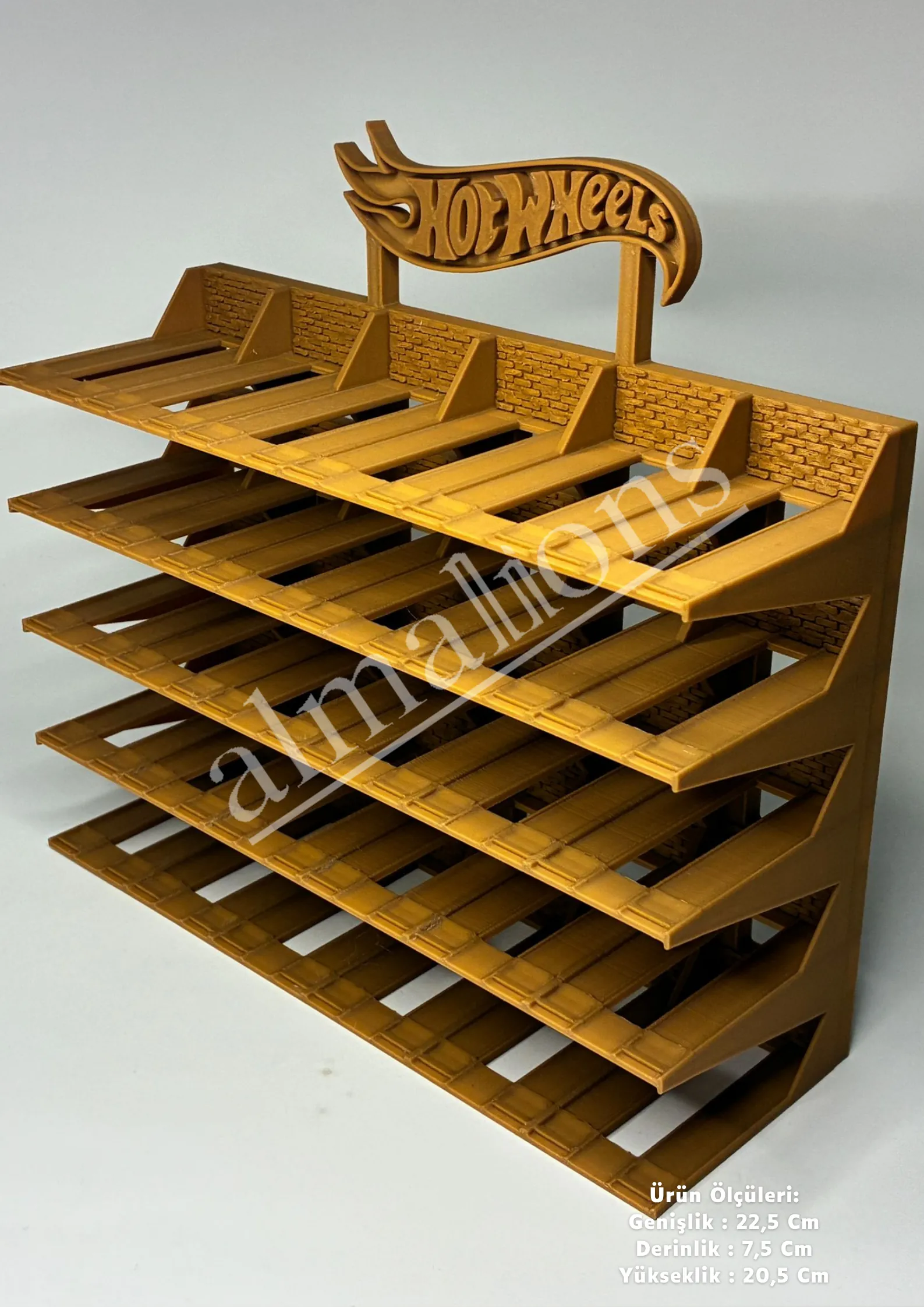 Almalions 1/64 Ölçek Hot Wheels Logolu Model Araç Sergileme Standı - Açık Kahverengi