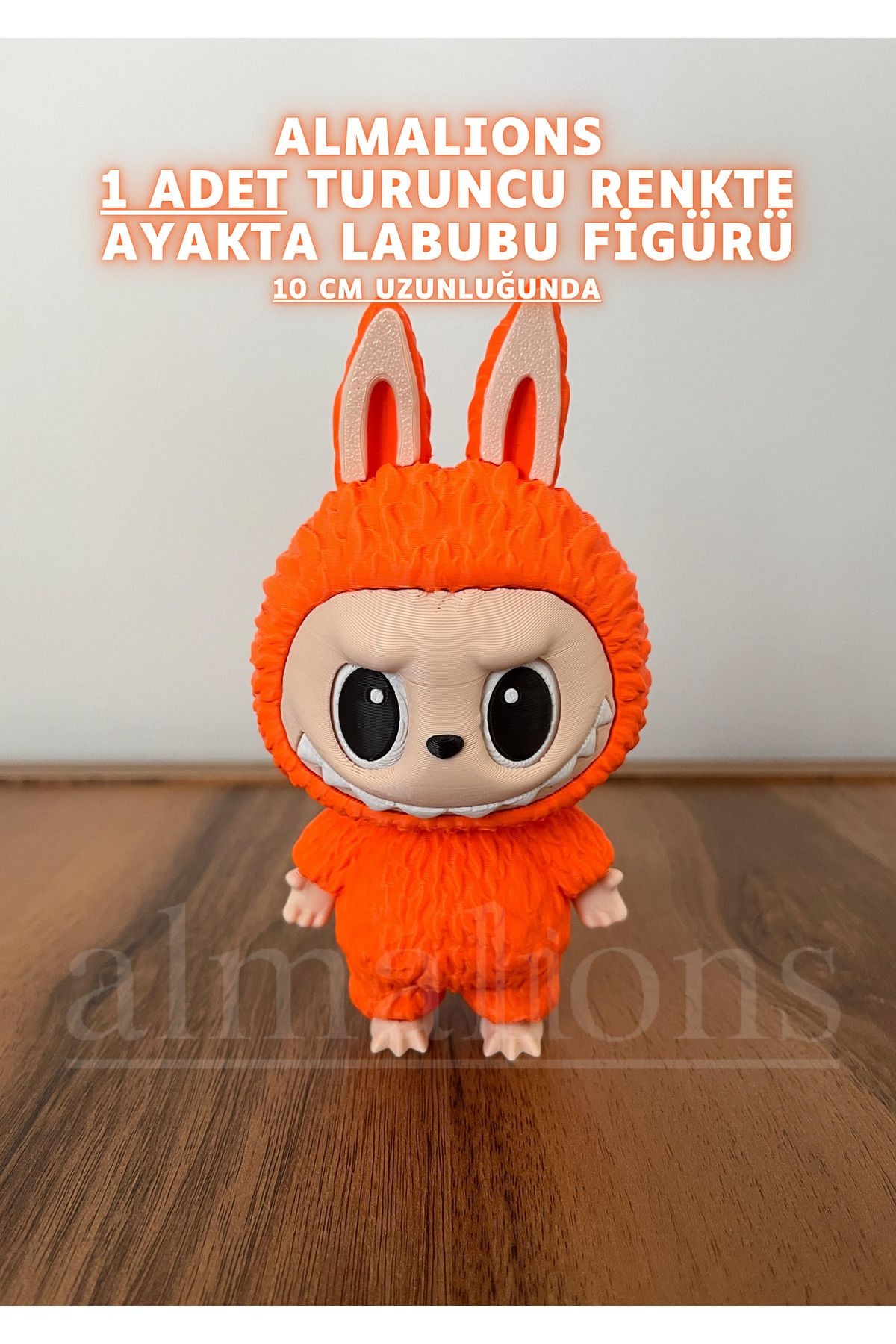 Turuncu Renkte Ayakta Labubu Figürü - 10 Cm - Plastik Figür - 1 Adet