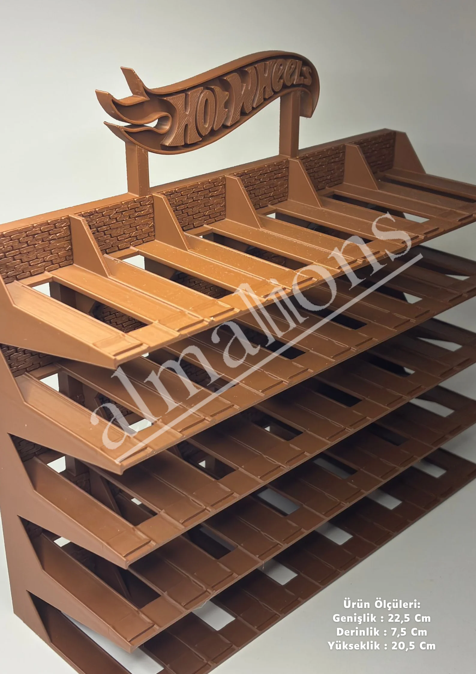 Almalions 1/64 Ölçek Hot Wheels Logolu Model Araç Sergileme Standı - Kahverengi