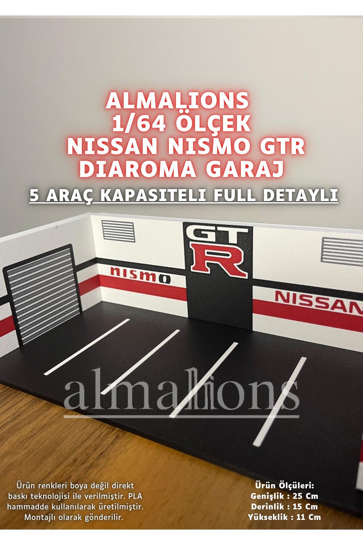 1/64 Ölçek Diaroma Araç Sergileme Garajı - Nissan GTR Lismo - 5 Araçlık