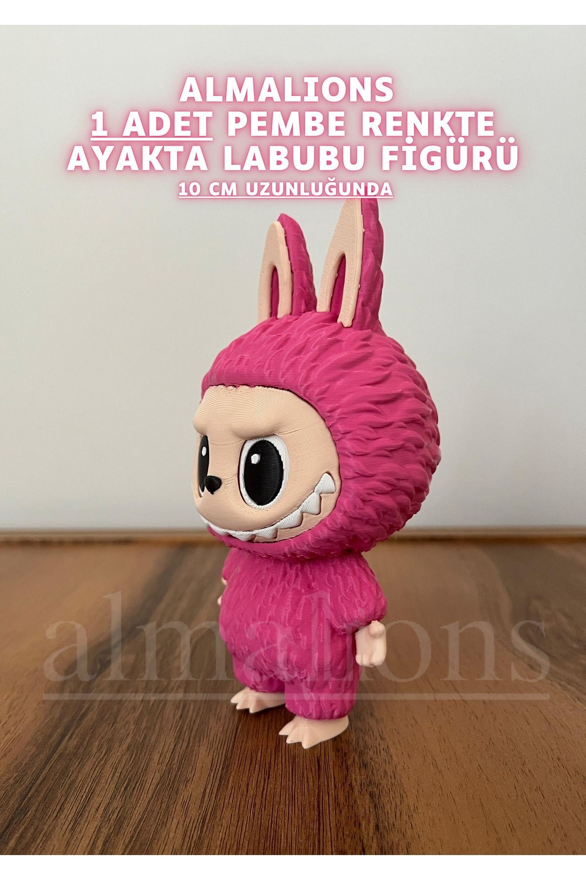 Pembe Renkte Ayakta Labubu Figürü - 10 Cm - Plastik Figür - 1 Adet