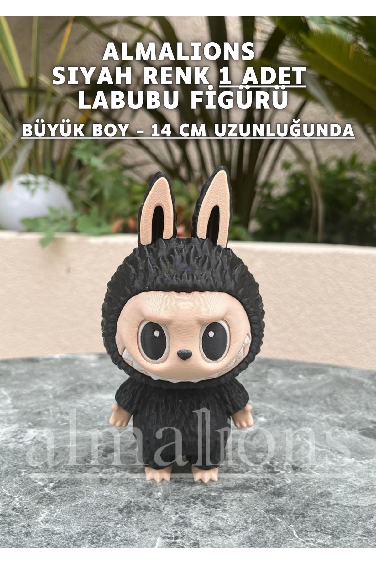 14 CM Büyük Boy Siyah Renk Labubu Figürü - Plastik Figür - 1 Adet