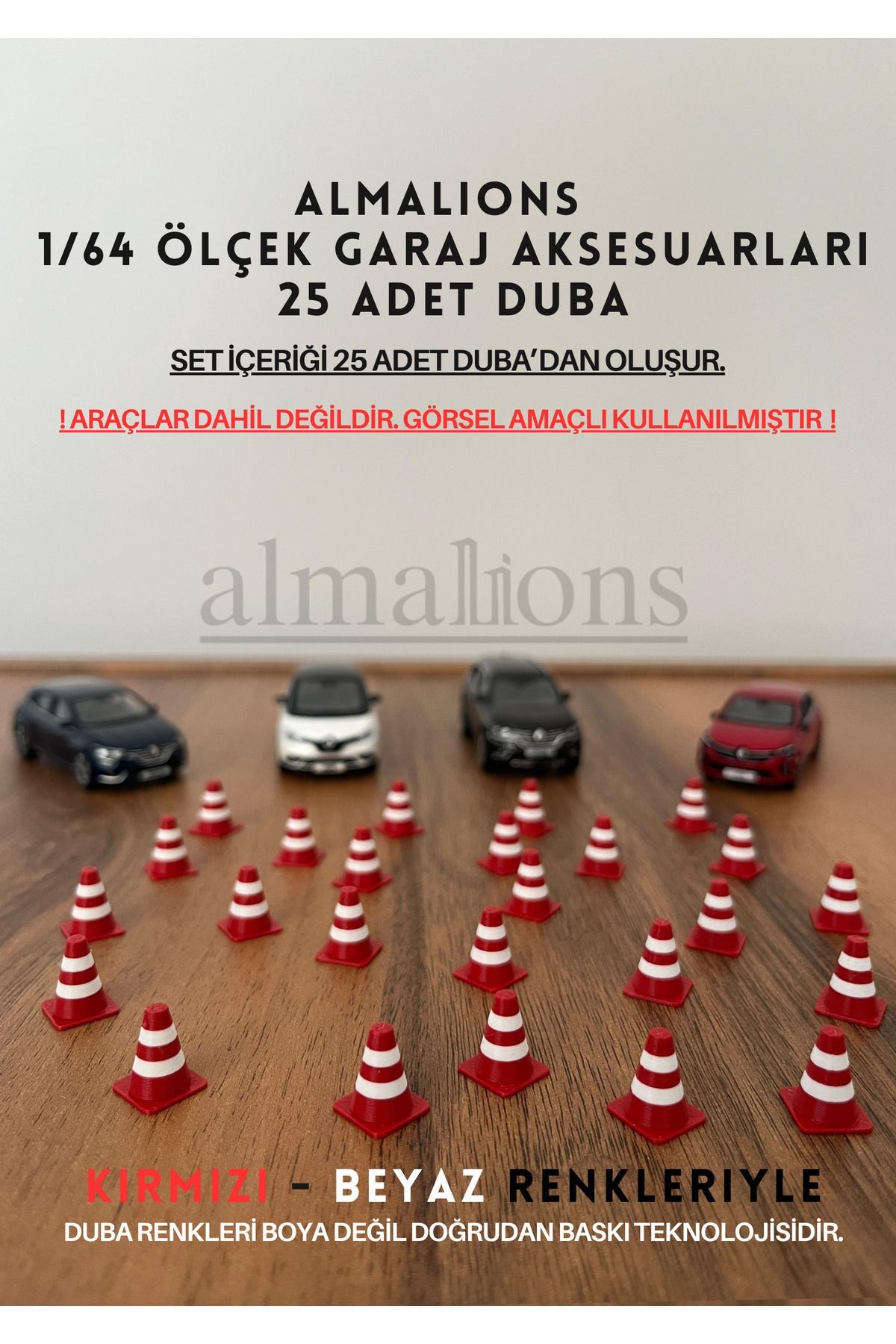1/64 Ölçek Diaroma Trafik Garaj Aksesuarları Dubalar Kırmızı & Beyaz