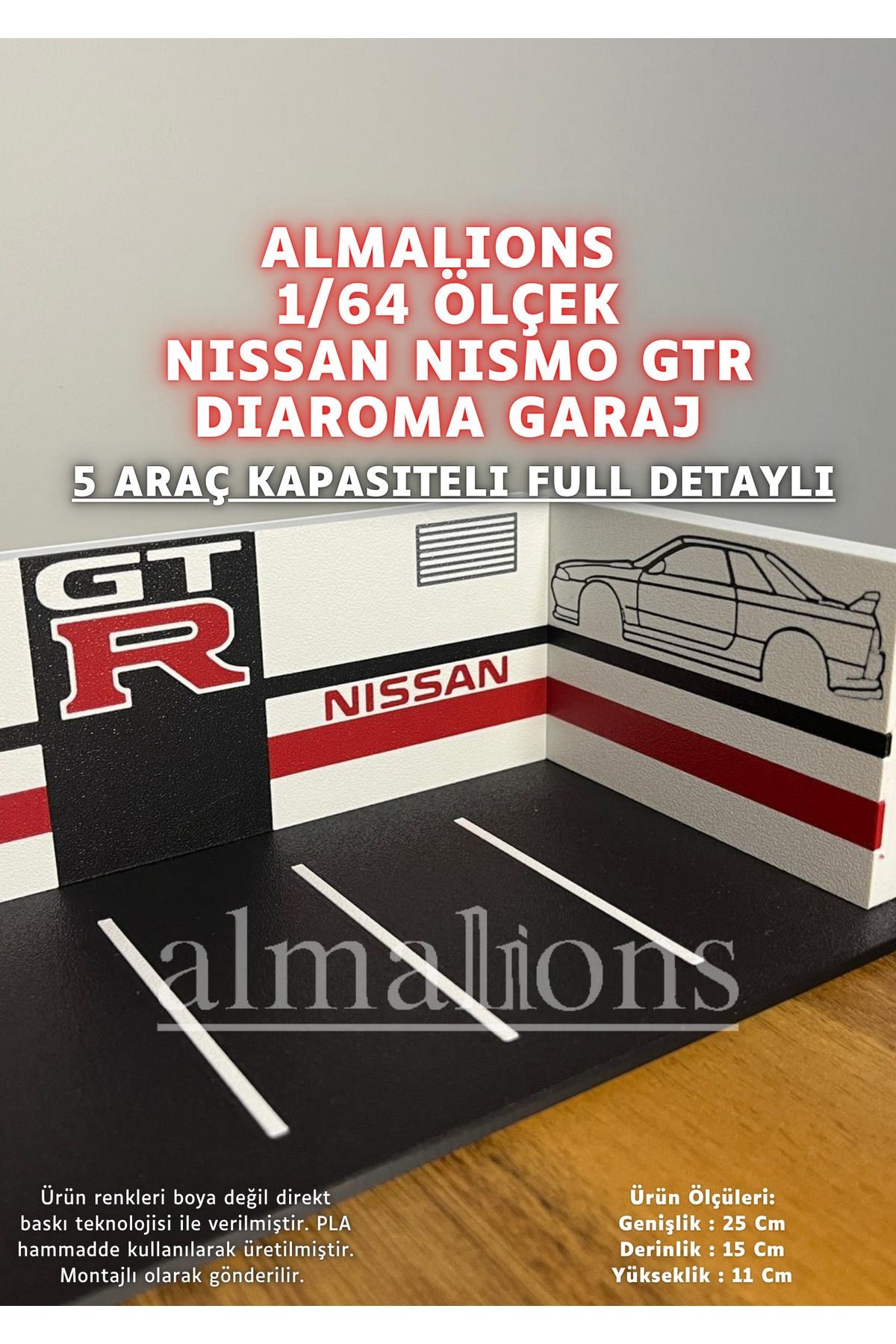 1/64 Ölçek Diaroma Araç Sergileme Garajı - Nissan GTR Lismo - 5 Araçlık