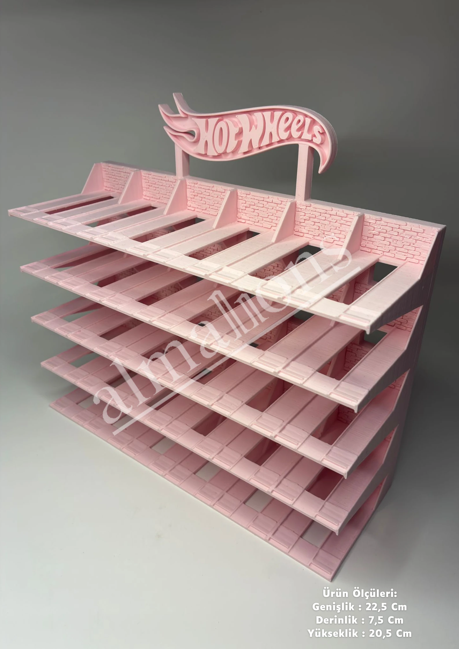Almalions 1/64 Ölçek Hot Wheels Logolu Model Araç Sergileme Standı - Pastel Pembe