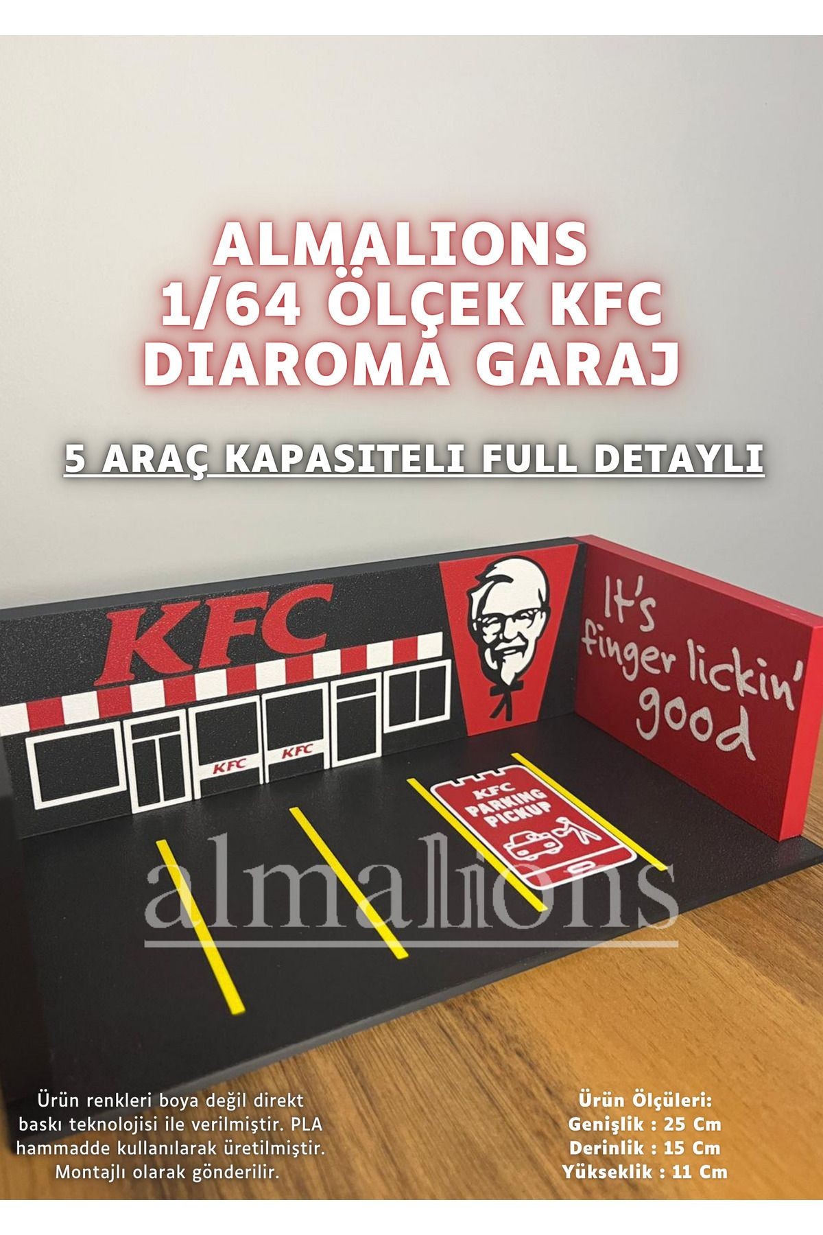 1/64 Ölçek Diaroma Araç Sergileme Garajı - KFC - 5 Araçlık