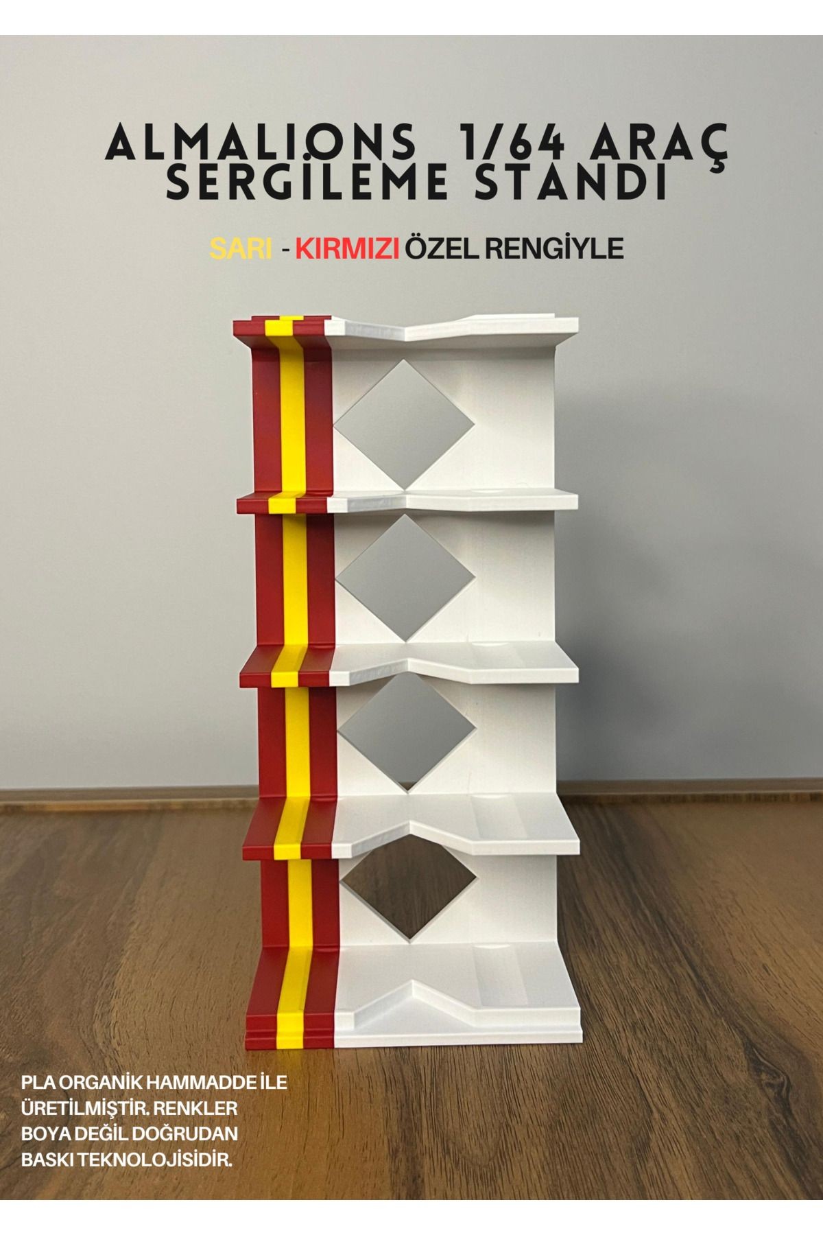 1/64 ÖLÇEK ARAÇ SERGİLEME STANDI (5 ARAÇLIK) - SARI KIRMIZI - ARAÇLAR DAHİL DEĞİLDİR!