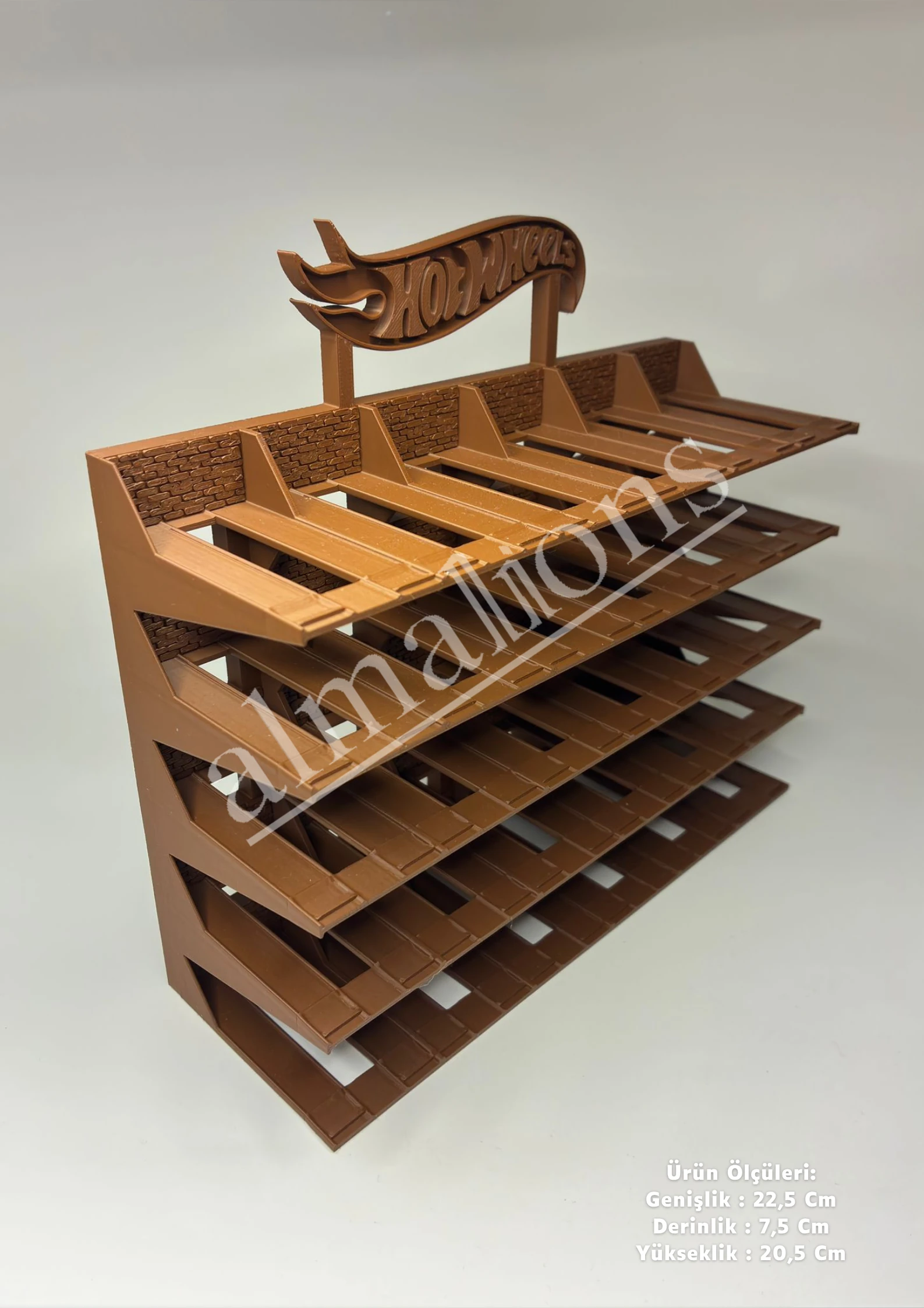 Almalions 1/64 Ölçek Hot Wheels Logolu Model Araç Sergileme Standı - Kahverengi