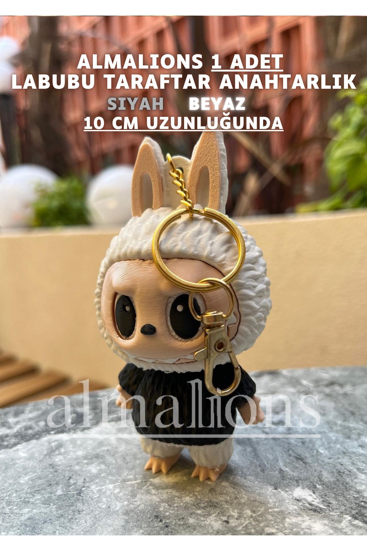 Siyah Beyaz 10 Cm Labubu Figürü - Çanta Charm – Çanta Süsü - Charm - Anahtarlık