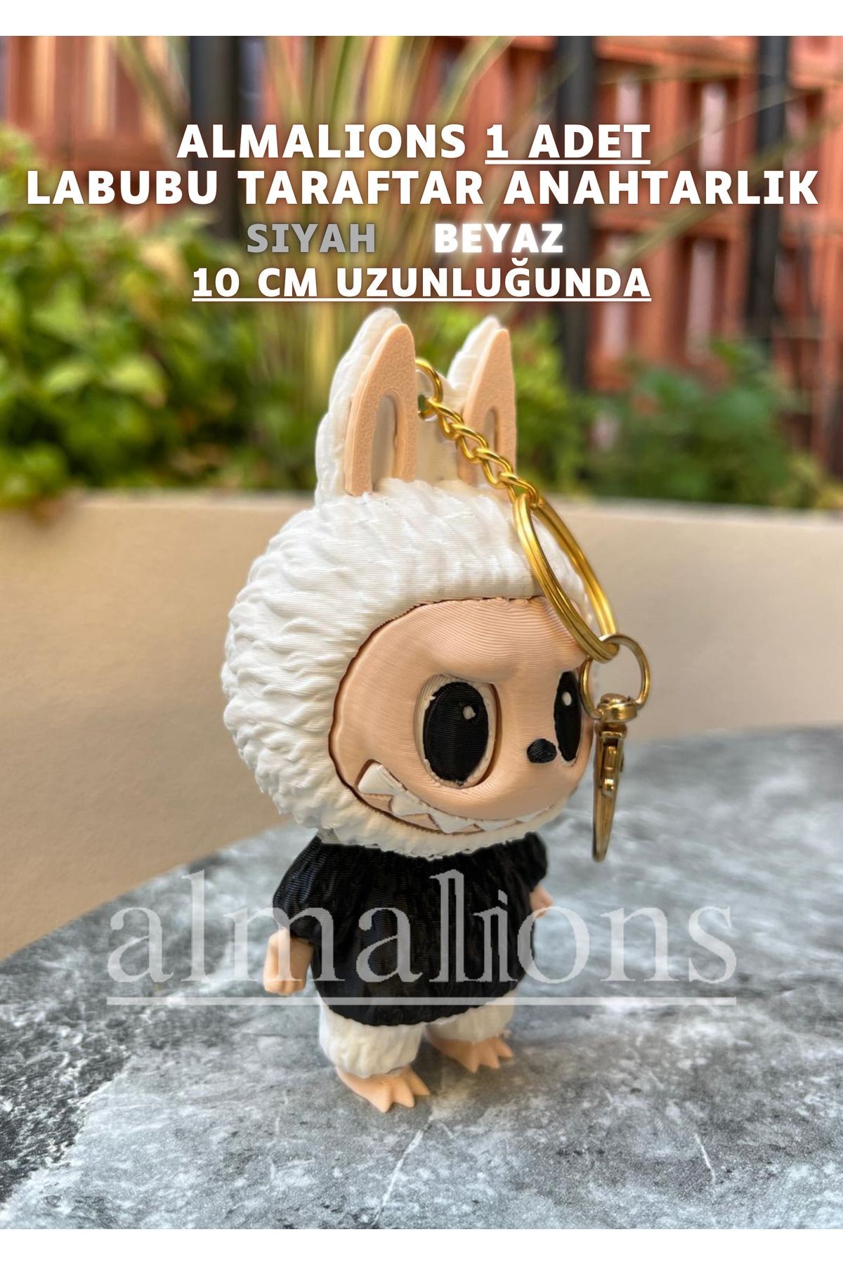 Siyah Beyaz 10 Cm Labubu Figürü - Çanta Charm – Çanta Süsü - Charm - Anahtarlık